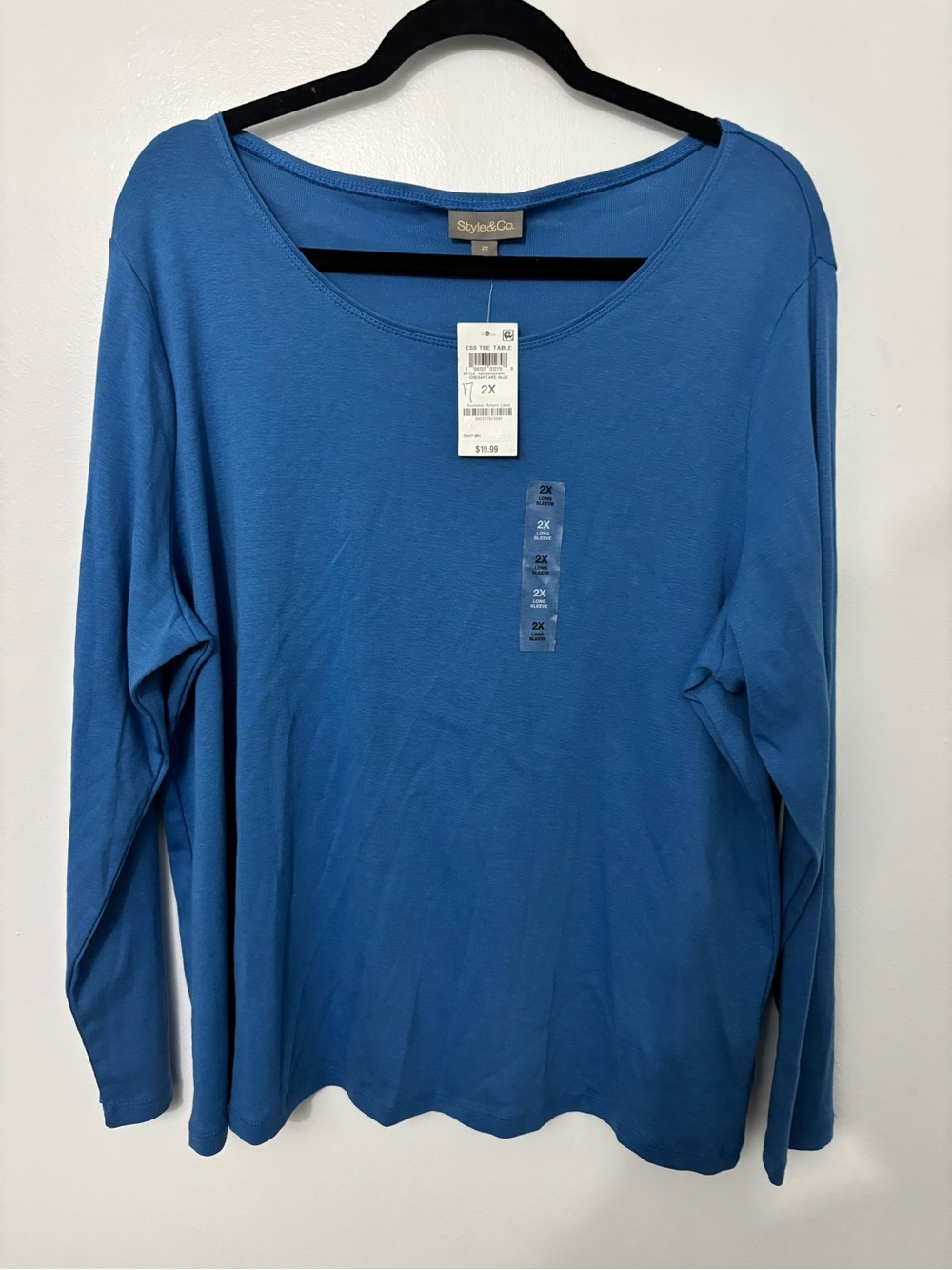 Style & Co. Blue Long-Sleeve Scoop Neck Top